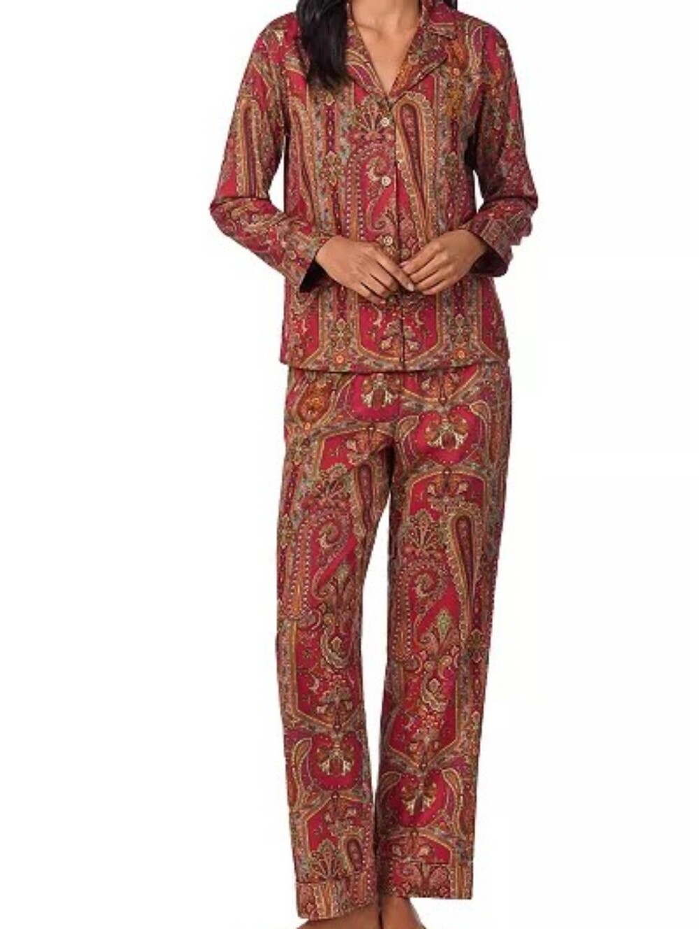 Lauren Ralph Lauren Red Paisley Button-Front Pajama Set
